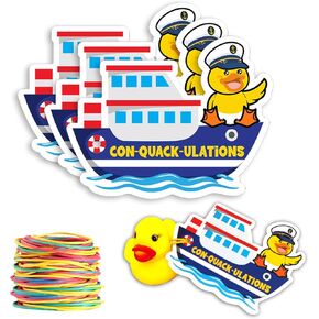 Cruising Rubber Duck Tags,Cruising Ship Design, Duck Tags for Cruising, ConQuackulations 35Pack, Ducking Games Card, with Round Hole and 35 Rubber Bands (Cruise Duck-2)