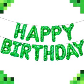 TNT Pixel Happy Birthday Banner Party Decorations Foil Balloons Letters Signs Blast Gaming Party Miner Supplies for Boy Girl