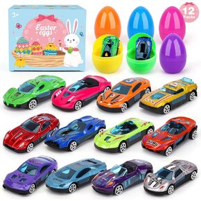 Car Easter Eggs 12 Packs, Easter Gifts for Kids 3-5, Prefilled Easter Eggs with car Toys