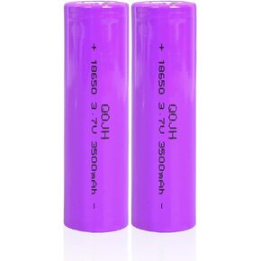 2 Pack 18650 Rechargeable Battery Flat Top 3.7V Lithium Batteries 3500mAh High Capacity for LED Flashlights, Headlights, Camera (Purple)