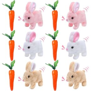 Lenwen 6 Set Interactive Rabbit Toys Electronic Plush Bunny Toys with Carrot Bunny Plush Toy Hopping Stuffed Bunny Rabbit with Sounds and Movements Wiggle Ears for Boy and Girl Birthday