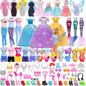 57 PCS 11.5 Inch Girl Doll Clothes and Accessories Butterfly Swimsuit Mermaid Bikini Swimwear Wedding Dress Fashion Dresses Top and Pants Shorts Random 40 Accessories 10 Doll Mini Shoes