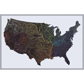 US Hydrological Map | Map of United States Rivers & Basins | 36" x 24" on Premium Paper | Incredible River Detail, Beautiful Color Palette | Great Gift for Anyone Who Loves The Water | Ships Rolled