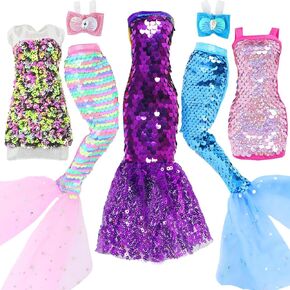 Doll Clothes 5 Sets Sequins Dresses for 11.5 Inch Girl Doll Including 2 Mermaid Clothes Swimwear 1 Evening Dress 2 Casual Dress Party Outfits Fashion Show(Sequin B)