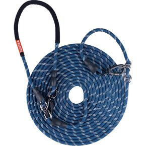 Heavy-Duty Long Dog Leash, 30/50/65 FT,Dog Tie Out Cable, Runner Cable,Training Leash with Foldable Padded Handle&Slip Collar, Double Swivel Hook for Play, Camping, Yard,Backyard Tie (Dark Blue, 30FT)