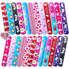 36 Pcs Valentines Day Slap Bracelets for Kids, Valentines Day Bulk Wristbands Toys for Valentines Favors Supplies, Birthday Giveaways, Classroom Prizes Exchanging Gifts