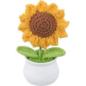 PATIKIL Crochet Flowers, 1 Pcs Knitting Crochet Flowers Sunflower Potted Plants Handmade Flowers Birthday Wedding Car Gift Home Decor, Yellow