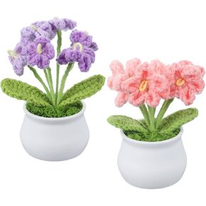 PATIKIL Crochet Flowers, 2 Pcs Knitting Crochet Flowers Forget-Me-Not Potted Plants Handmade Flowers Birthday Wedding Car Gift Home Decor, Gradient Purple/Gradient Pink