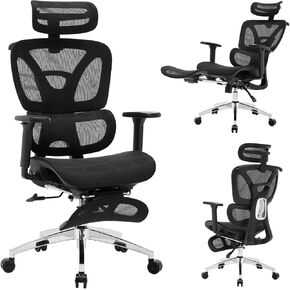 Ergonomic Office Chair with Footrest, Reclining High Back Mesh Office Chair with Dynamic Lumbar Support, Swivel Task Chair for Home Office Chair,High Back Gaming Chair Black