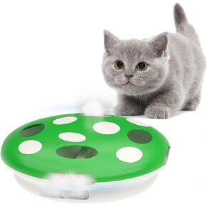 lesypet Interactive Cat Toys for Indoor Cats, 8 Holes Mice Whack-A-Mole Automatic Cat Feather Spinning Toy USB Rechargeable with 4pcs Feathers, Green