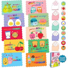 Decorably 40 Pack Holographic Postcard-Style 4.7x3in Mini Funny Valentine Cards Kids with Envelopes and Scented Stickers, 10 Designs Valentine's Card, Heart's Day
