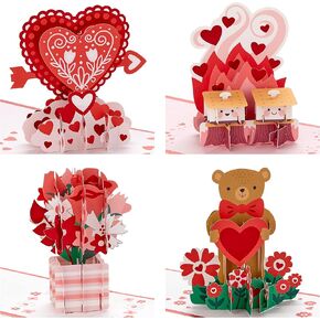 Hallmark Signature Paper Wonder Pop Up Valentines Day Cards Assortment (4 Cards with Envelopes)