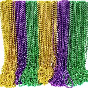 Camlinbo 150 Pack Mardi Gras Beads Necklaces Bulk Purple Green Gold Beads Party Favors Mardi Gras Costume Accessories