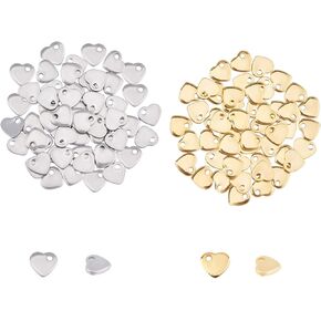 UNICRAFTALE About 100pcs 2 Colors Flat Heart Charm Tiny Love Pendant Stainless Steel Charm Hypoallergenic Metal Charm 1mm Small Hole for DIY Jewelry Findings Making 6mm Wide