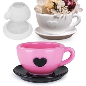 Wehous Tea Cup and Saucer Shape Silicone Mold Set, Creative Silicone Resin Mold Container Storage Jar Coaster Tray Mold, Jewelry Trinket Holder Epoxy Resin Concrete Mold for Table Home Decoration