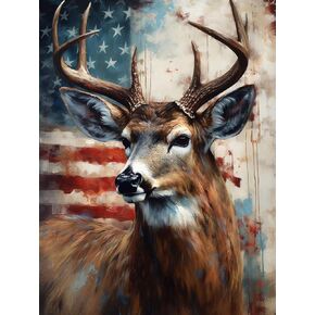 Generic Deer and American Flag (1) 5D Adult Diamond Art,DIY Diamond Art Painting Kits for Decor Canvas 15.7x11.7inch/40x30cm