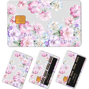 Credit Card Skin, Cute Debit Card Skin Sticker, 4Pcs Stylish Slim Anti-Wrinkling Removable Credit Card Sticker for Transportation, Key Pastel Florals