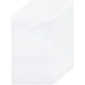 UXCELL 45PCS SELF INDENSIVE INDEX CARD MOICTS مع أعلى مفتوحة ، 2 "× 2.8" حامل بطاقة ملصقات بلاستيكية واضحة للمكتبات تنظيم وحماية بطاقات الفهرس ، الشفافة