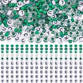 1650Pcs St. Patrick's Day Green Bracelet Bead Kit 4mm Glass Seed Beads Bracelet Making Kit Glass Beads with Lucky Letters for Jewelry Making Supplies DIY Holiday Bracelet Necklace Crafts