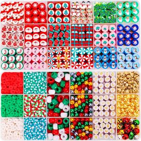 Natonhi 1960Pcs Christmas Beads for Jewelry Making, Christmas Polymer Clay Charms Heishi Pony Pearl Letter Spacer Beads for Women DIY Bracelet Earring Necklace Making Kit