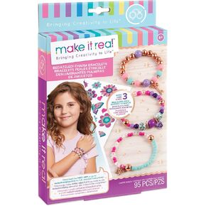 Make It Real: Bedazzled! Charm Bracelets Kit - Blooming Creativity - Create 3 Unique Bracelets, 104 Pieces, Includes Play Tray, All-In-One, DIY Jewelry Kit, Tweens & Girls, Arts & Crafts, Ages 8+