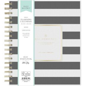 Blue Sky Day Designer 2025-2026 Daily and Monthly Academic Year Planner Calendar, July 2025 - June 2026, 8" x 10", Flexible Cover, Laminated Tabs, Storage Pocket, Includes Stickers, Black Stripe