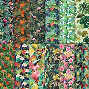 24 Sheets Tropical Scrapbook Paper Pad 12" x 12" Hawaiian Flamingo Pattern Paper Hawaiian Flamingo Scrapbook Paper Double-Sided Tropical Palm Leaves Patterned Decorative Craft Paper Tropical Paper