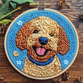 DIY Punch Needle Kits for Beginners Cute Golden Doodle Dog with Hoop Punch Needle Starter Craft Embroidery Set Easy for Adults and Children Festival Gift and Decoration 20x20cm-1