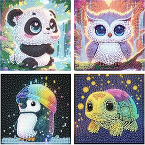 FLAJZ Diamond Art Kits for Kids, 4 Pack Diamond Painting Kits for Kids Beginners, 5D Cartoon Cute Animals Dimond Art Kits, DIY Full Drill Round Mosaic Gem Art Kits for Home Wall Decor 6x6 Inch