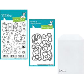 Lawn Fawn Eggstraordinary Easter 4"x6" Clear Stamp Set and Coordinating Dies, Carnora Stamp/Die Storage 6 mil Pocket, Bundle of 3 Items