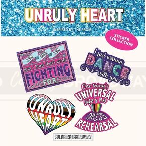 Coloring Broadway - The Prom inspired Stickers (Set of 4) “Unruly Heart" Collection, Broadway Musical Merchandise, Die-Cut & Bubble Free Vinyl, Ideal Gift for Theatre Lovers, Broadway Theater Stickers