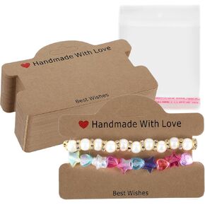 100 Pcs Bracelet Display Cards, Packaging for Small Business, 3.93 x 2.83 Inch Jewelry Display Hanging Cards, Bracelet Display Cards with Clear Bags for Selling Necklace Earrings (Brown)