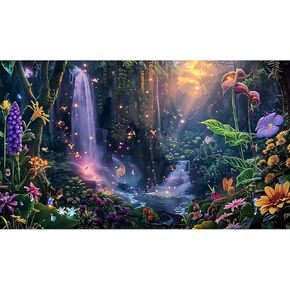 خيال حديقة السمك الخلفية غروب الشمس الشلال والزهور terrarium خلفية الغابات الاستوائية المورقة النباتية السحرية أضواء الفراشة الزهور زخارف أسماك الخلفية ديكورات ملصق 30x12in