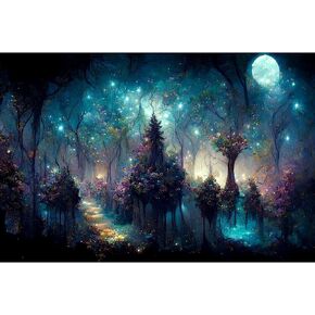 Mystical Dark Forest Aquarium Background Fantasy Glowing Neon Light Forest World Terrarium Background Mysterious Foggy Forest with Path Fish Tank Background Forest Aquarium Backdrop 36x18in