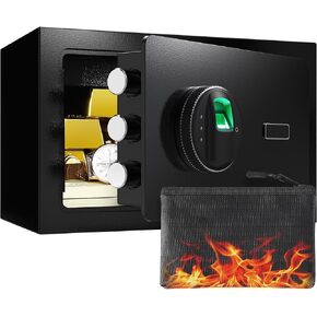 0.5 Cub Safe, Small Money Safe with Fingerprint Lock, Biometric Safe Box with Spare Key, Security Safe for Money Home Firearm Money Valuables, Black