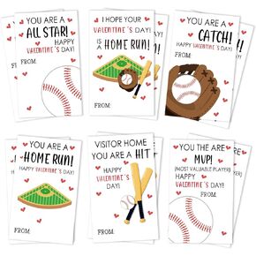 DETIHO Valentines Tags Stickers, 60 Pcs Baseball Valentines Cards, Self Adhesive Happy Labels for Valentine Gift Decoration-B03
