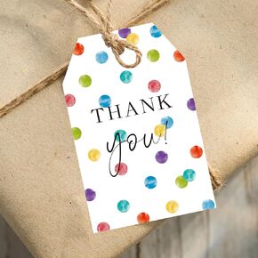 100Pcs Thank You Gift Tags with String Colorful Polka Dots Watercolor Confetti Hanging Label Tags for Small Business Wedding Baby Shower Birthday