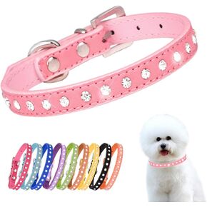 Small Dog Collars, Bling Diamond Pretty Crystal Sparkly Rhinestone Glitter Jewel Puppy Collar for XXS Xs Small Medium Pet Girl Cat Female Kitten, Pink XSmall