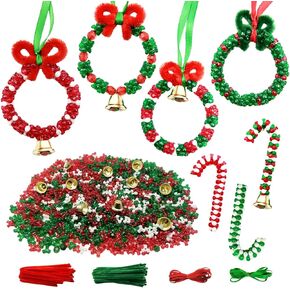 AouEtnay 1350 Pcs Christmas Beaded Ornament Kits Christmas Crafts for Kids Adults Christmas Tri Beads DIY Christmas Beaded Ornament Kits for Christmas Holiday Tree Hanging