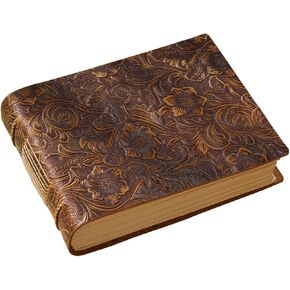 كراسة رسم خمر منقوش ، تغطية جلدية من Crazy Horse Leather Cover Journal Notebook ، رسم مجلة يوميات للرجال والنساء المسافرين ، فنانين ، 400 صفحات Kraft Brown 5.5 × 7.5 في