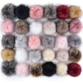 Coopay 30 Pieces Faux Fox Fur Pom Pom Balls DIY Fur Fluffy Ball with Elastic Loop for Hats Keychains Scarves Gloves Bags Charms Knitting Accessories (Multicolor)