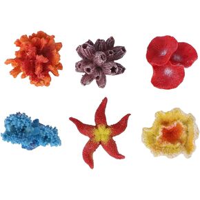 POPETPOP Aquarium Coral Reef Decorations: 6 Pcs Multicolor Coral Aquarium Decorations Artificial Sea Star Coral Hiding Ornament For Crafts Fish Tank