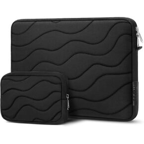 MOSISO 360 Protective Laptop Sleeve 13-14 inch, 13.3 inch Carrying Case Compatible with MacBook Air/Pro 13 inch, Compatible with MacBook Pro 14, Water Ripple Quilted Computer Bag with Small Case,Black