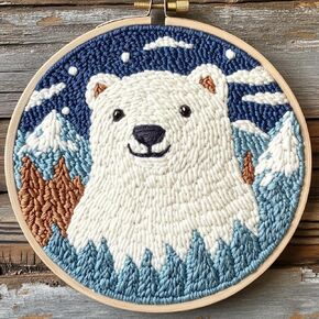 DIY Punch Needle Kits for Beginners Polar Bear with Snow Mountain Background with Hoop Punch Needle Starter Craft Embroidery Set Easy for Adults and Children Festival Gift and Decoration 20x20cm-4