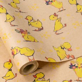 RUSPEPA Kids Kraft Wrapping Paper Roll, Mini Roll, Adorable Little Ducks with Flowers Gift Wrap, Spring and Summer Wraping Paper for Kids, Boys and Girls, 17 Inches x 16.4 Feet