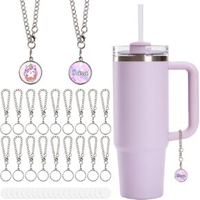 PYD Life 20 Pack Sublimation Charms Accessories for Stanley Yeti Cups White Blanks Metal Personalized Name Designs for Tumbler with Handle