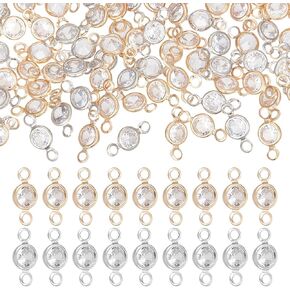 UNICRAFTALE 100Pcs 2 Colors Flat Round Birthstone Charms Glass Rhinestone Links Crystal Charms Brass Diamond Connectors Charms Clear Glass Charms for Earring Necklace Bracelet Keychain Making