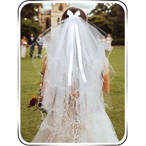 Bow Wedding Veils Short 2 Tier Bride Veil White Bowknot Veils Lace Brides Hair Accessories for Women