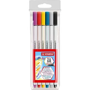 STABILO Premium Fibre-Tip Pen Pen 68 brush - Wallet of 6 - Assorted Colors