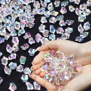 Ceya Clear Holographic Fake Ice Rocks，200PCS Dazzling Vase Fillers Acrylic Fake Diamond Crystals Water Beads Marbles 13OZ Glass Gems for Centerpieces Table Decoration Party Christmas Wedding Birthday